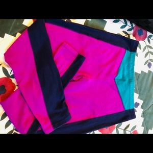 Exercise Leggings, Turquoise & Pink, L